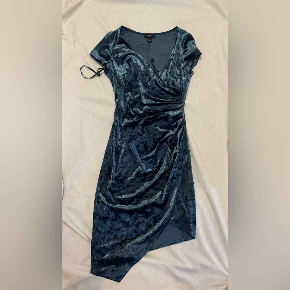 Elegant Velvet Wrap Dress in Teal